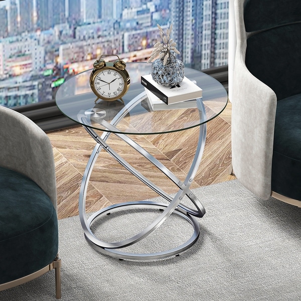 Myhozm Modern Round Glass Stone Top Side Table with Metal Base On Sale Bed Bath Beyond 39086467