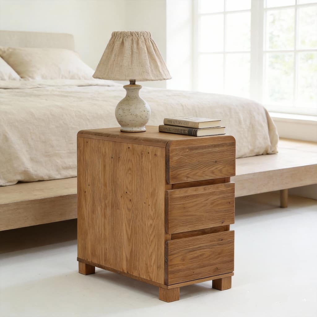 Solid Wood 3-Drawer Nightstand,Farmhouse Rectangle Bedside Table for Bedroom