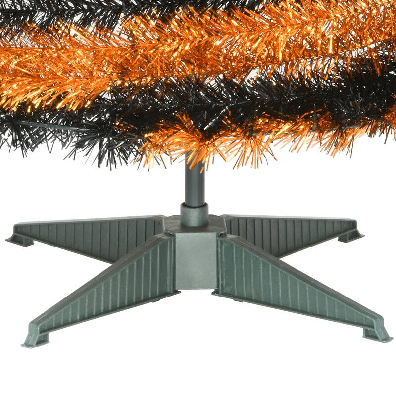 National Tree Company Halloween Artificial Tree, Black and Orange, Tinsel, Includes Stand, 7.5 Feet