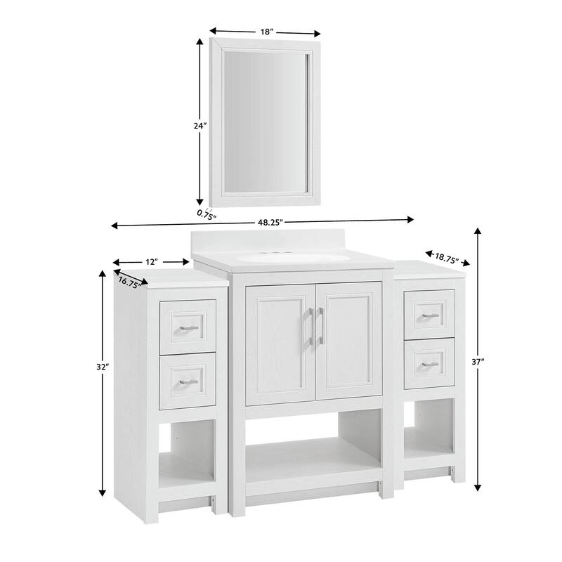 Linon Blakely Vanity with Mirror and Dual 12-inch Side Cabinets