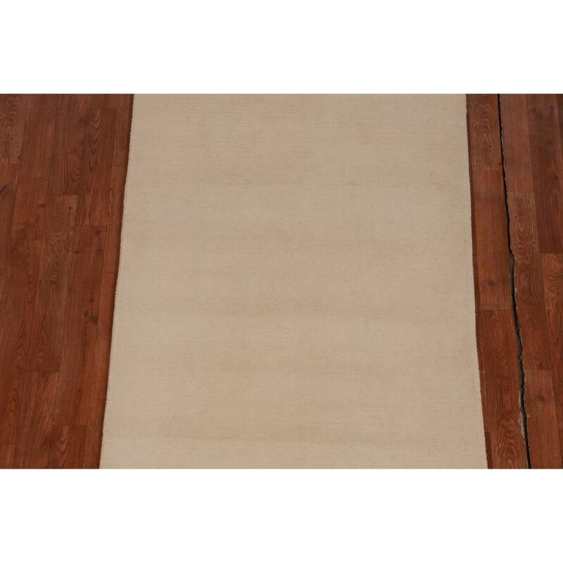 Hand Knotted Oriental 100% Wool Carpet Modern Solid Beige & Ivories Gabbeh Runner Rug - 10' 0'' X 3' 1''
