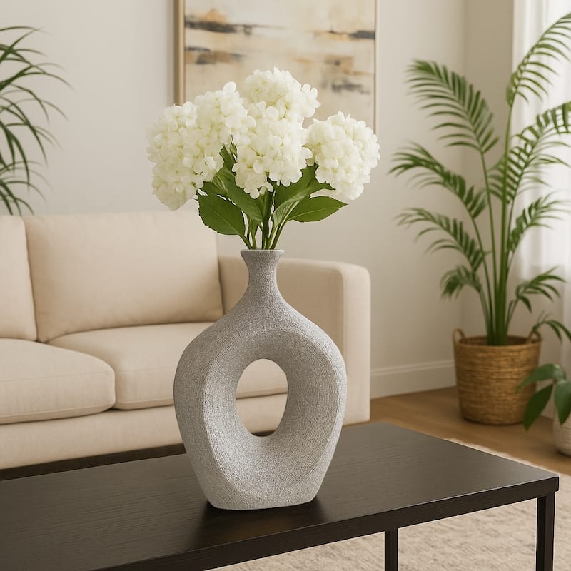 Modern Ceramic Textured Oval Cut-Out Vase - Home Decor - 13"