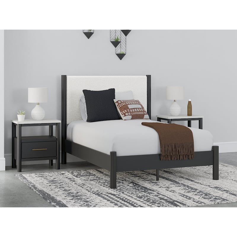 Signature Design by Ashley Cadmori Upholstered Panel Platform Bed - Black/White - Full