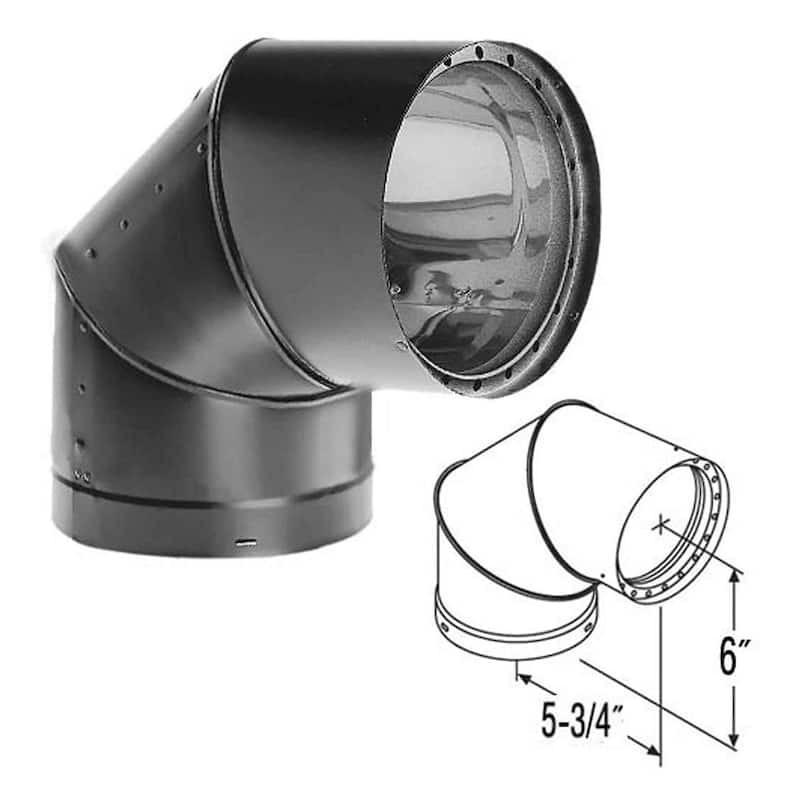 DuraVent DVL 6DVL-E90 Galvanized Double Wall Stove Pipe 90 Degree Elbow, Black - 3.3