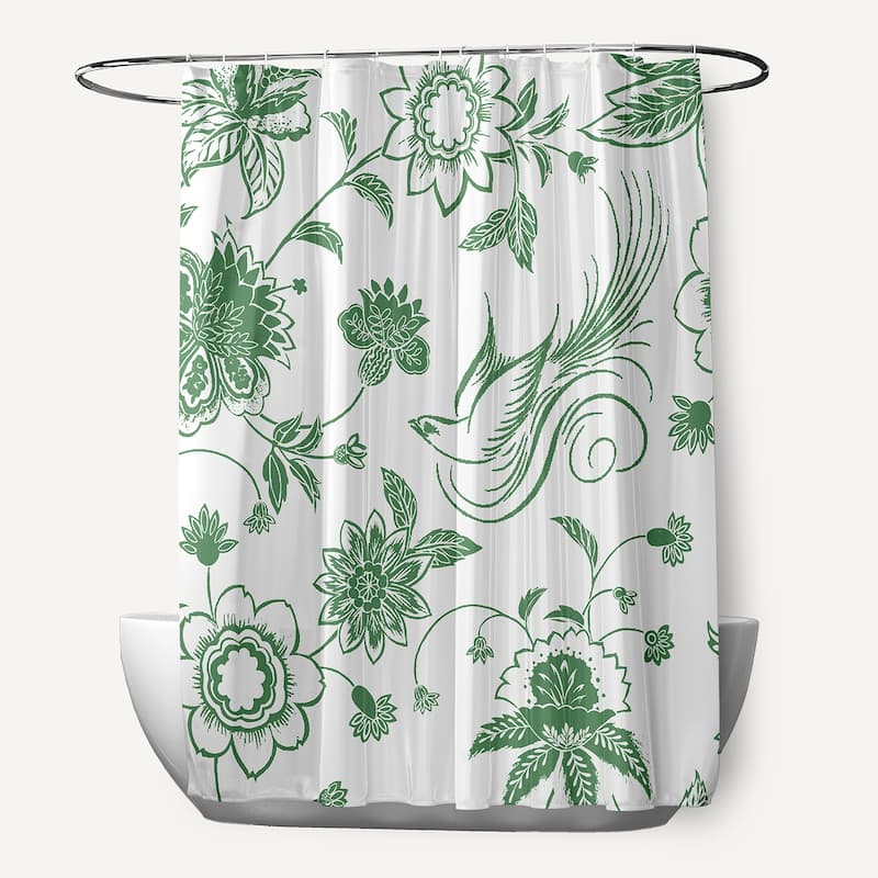 Traditional Bird Floral Shower Curtain - Green