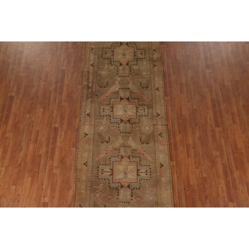 Tribal Animals Ardebil Persian Antique Runner Rug Handmade Wool Carpet - 4'0" x 10'11"