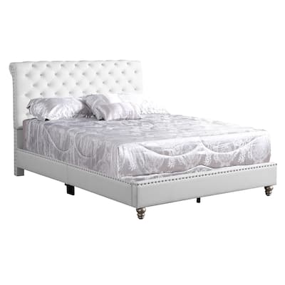 Button Tufted Velvet Upholstered Panel Full Bed - 82" - White