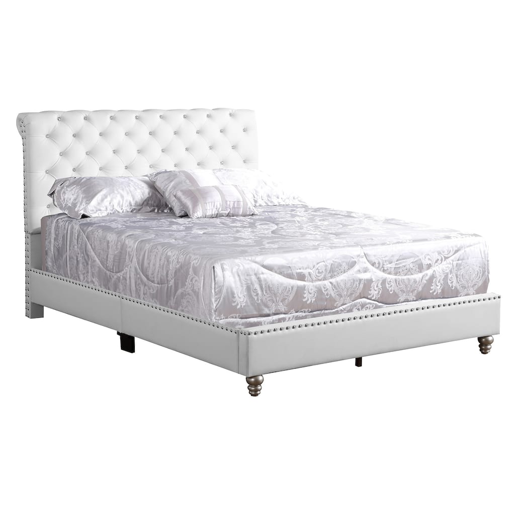 Button Tufted Velvet Upholstered Panel Full Bed - 82" - White