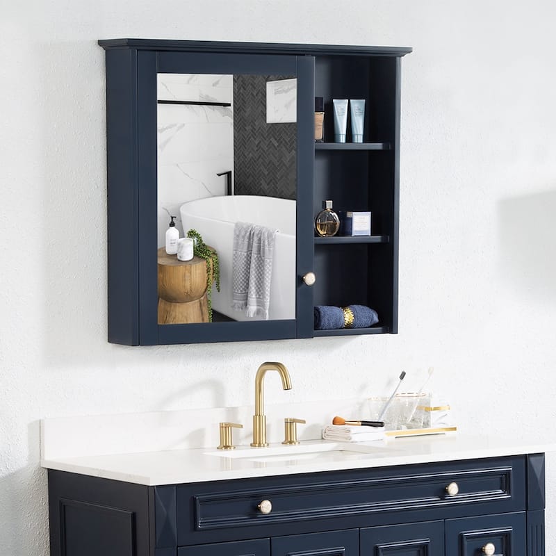 Modern Surface Mount Solid Wood Framed Medicine Cabinet With Mirror and Shelves