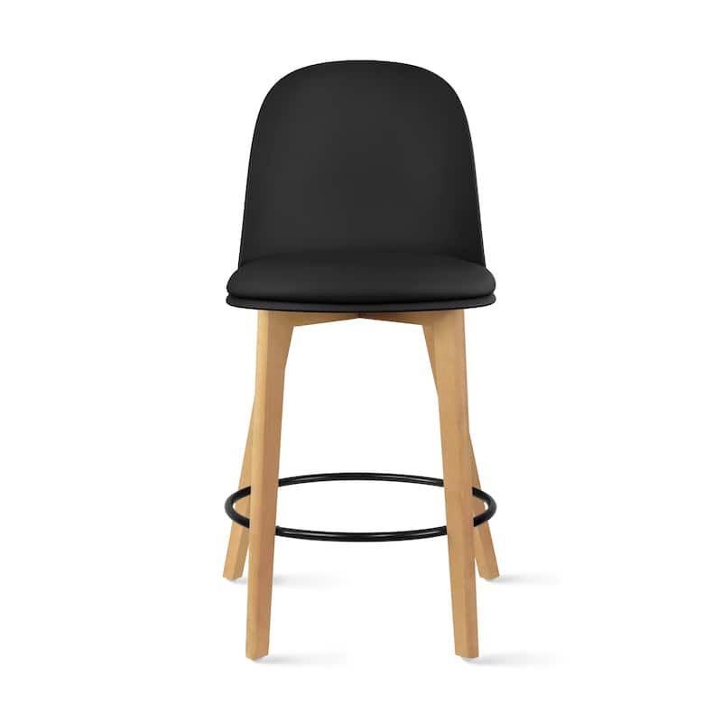 25" Plastic Armless Bar Stool Chair Dowel Natural Wood Eiffel Legs For Kitchen Counter Height Dining - Cushion_Black