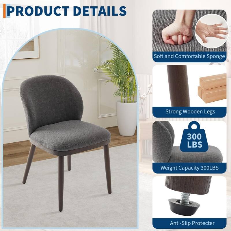 Dining Chairs Set of 2, Wood Legs Modern Upholstered with Ergonomic Back Support