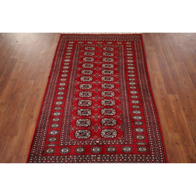 Red Geometric Bokhara Vintage Accent Rug Hand-Knotted Wool Carpet - 3'2" x 5'1"