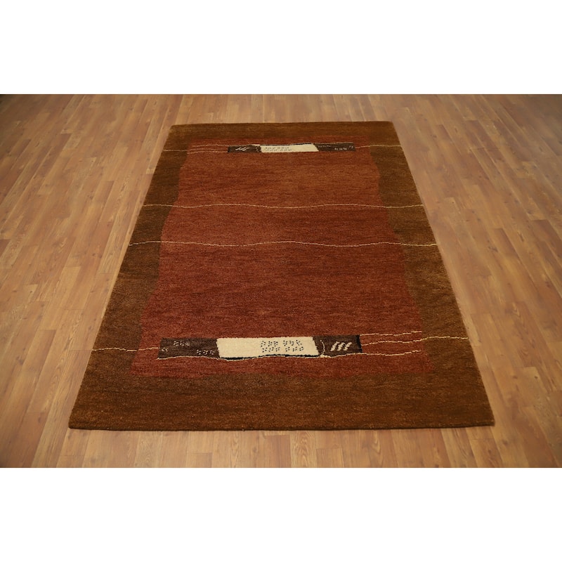 Hand Knotted Oriental 100% Wool Carpet Modern Modern Oranges & Rust Gabbeh Area Rug - 6' 6'' X 4' 9''