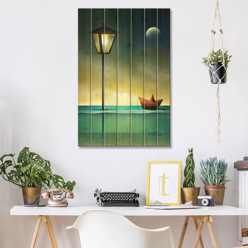 Barquinho em Repouso (Toy Boat At Rest) Print On Wood by Marcel Caram - Multi-Color