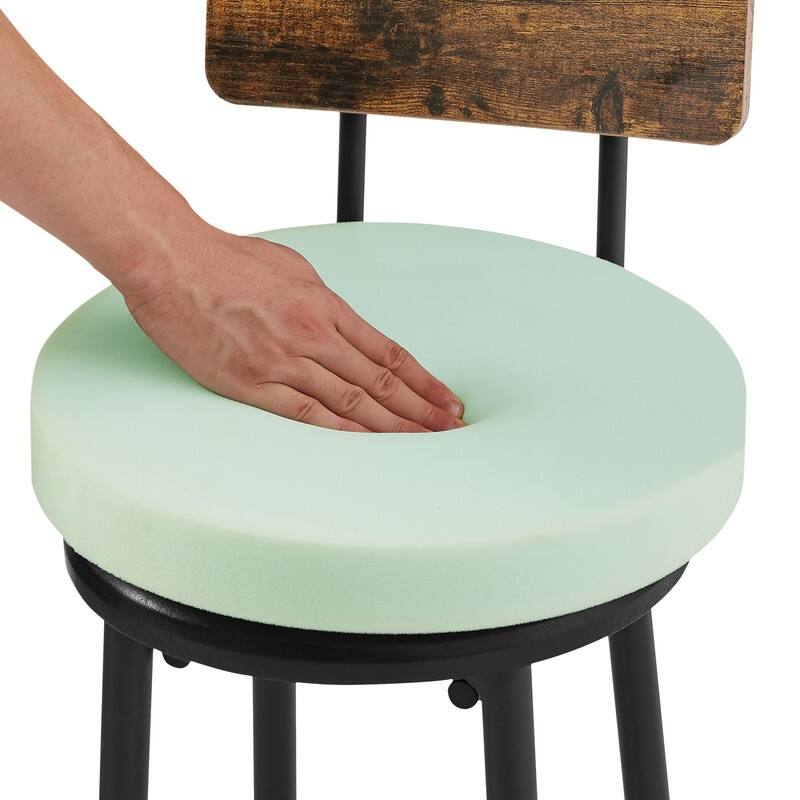 Eureka Industrial Bar Table Set, 3-Piece Dining Table and PU Upholstered Stools Set, Small Counter Height Pub Bistro Table Set