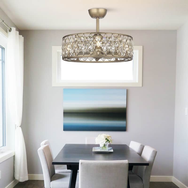 25" Rusted Silver 3-Blade Crystal Ceiling Fan Chandelier with Remote