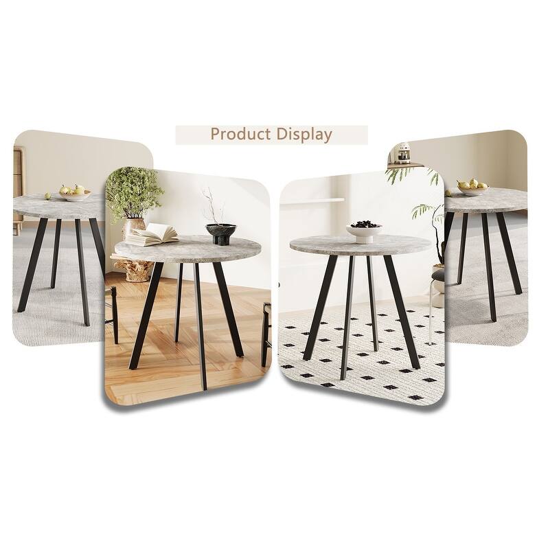 Round Dining Table with Cement Texture Top and Triangular Iron Bracket