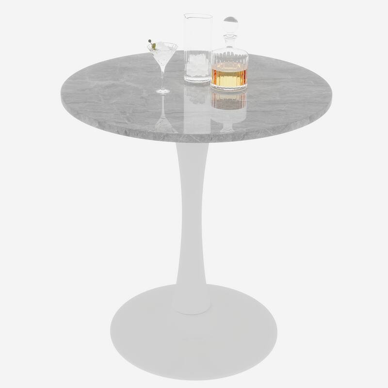 27.6" Mid-Century Modern Style Dining Table, Accommodates 2-4 People, Featuring A Round Light Gray Textured Marble Tabletop