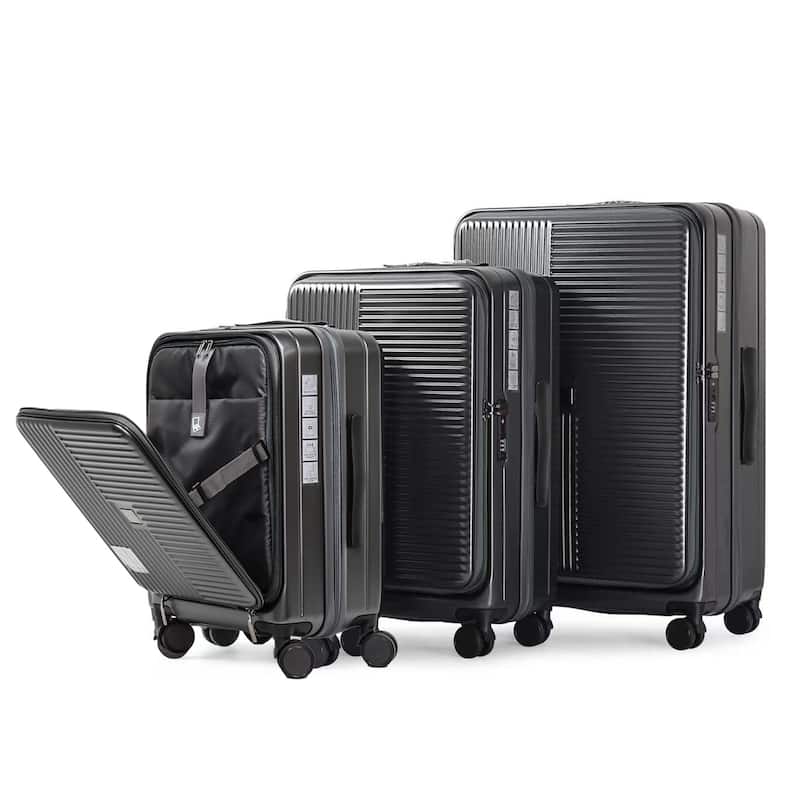3 Piece High Quality Front Opening Luggage Sets, ABS+PC Hardshell Suitcase with TSA Lock and Telescopic Handle, for Travel - Cement Grey