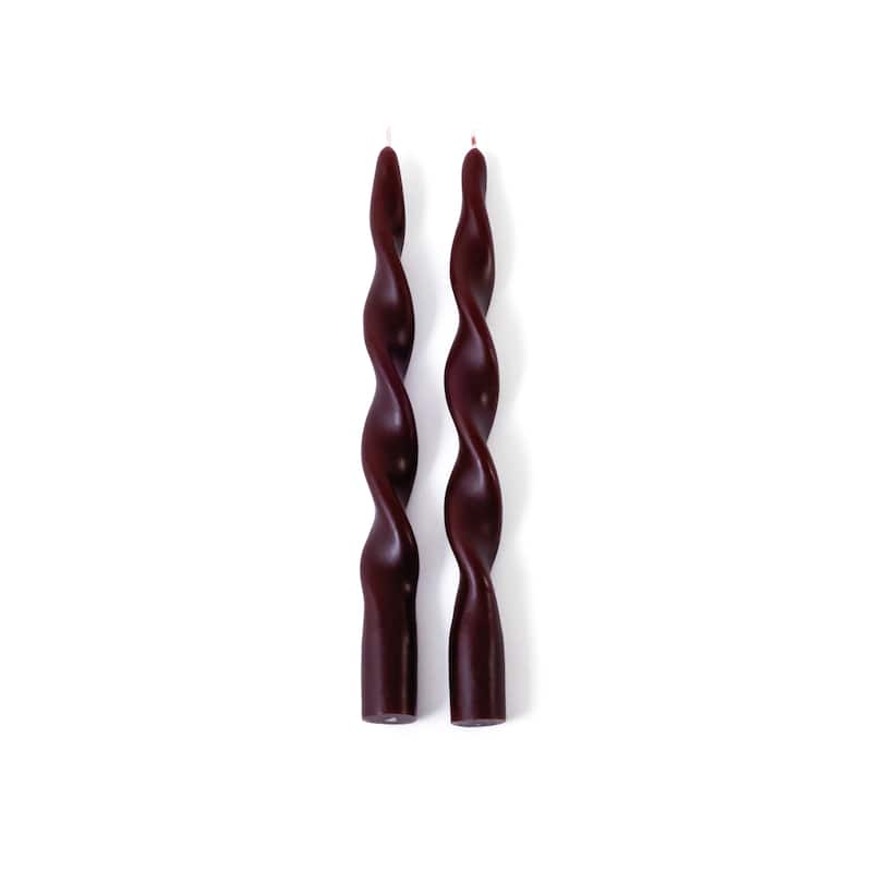 Lumière Twist Formal Taper Candles, Set of 12 - Holiday Table Décor - Burgundy - 10"
