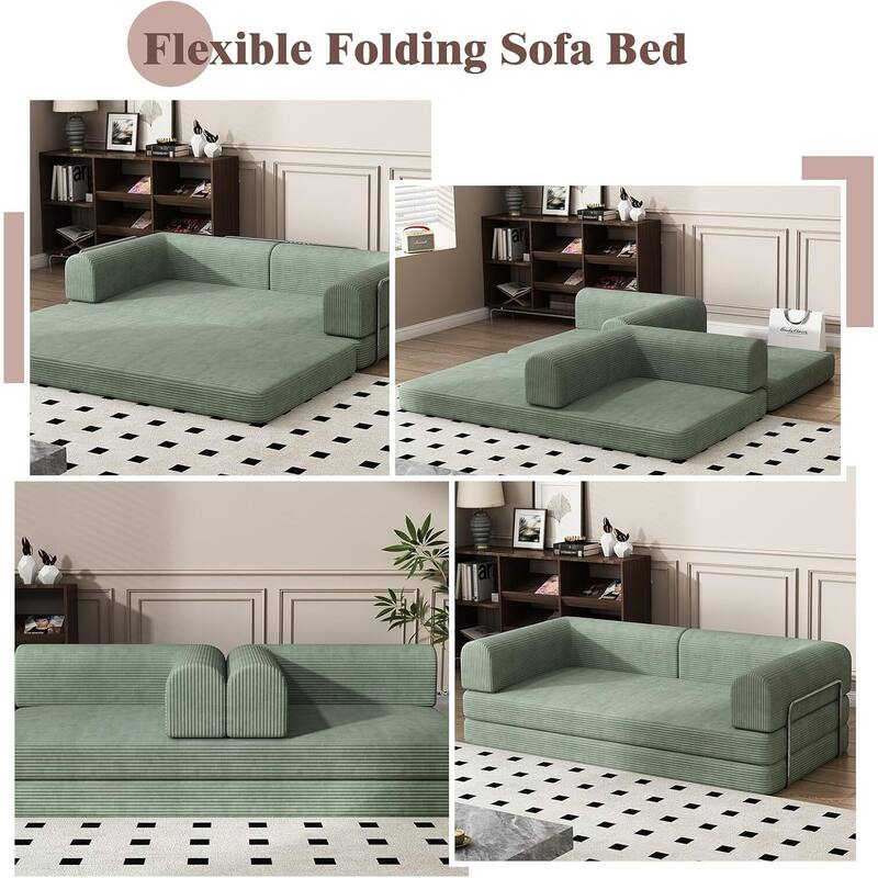 Convertible Corduroy Sleeper Sofa Bed, with Fixed-Shape Frame