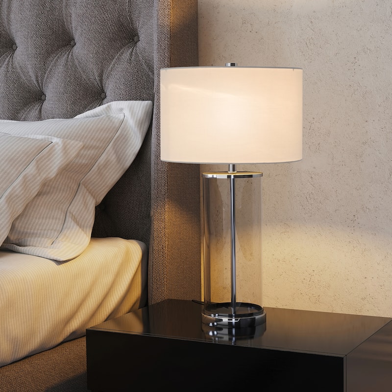 Rowan Classic Glass Table Lamp with Linen Shade (Optional Finishes)
