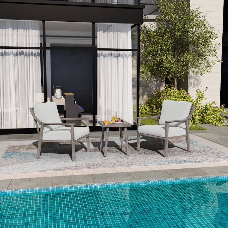 3-Piece Aluminum Patio Conversation Set with End Table and Cushions