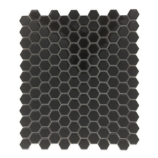 Porcelain Mosaic Hexagon Glossy Black Floor and Wall Tile 19.3 Sq Ft ...