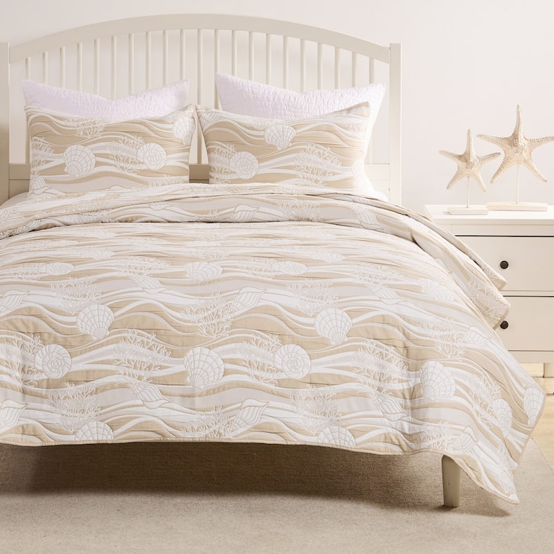 Greenland Home Coastal Paradise Reversible Matelasse Coverlet Set - Twin - Twin XL - Dover Natural