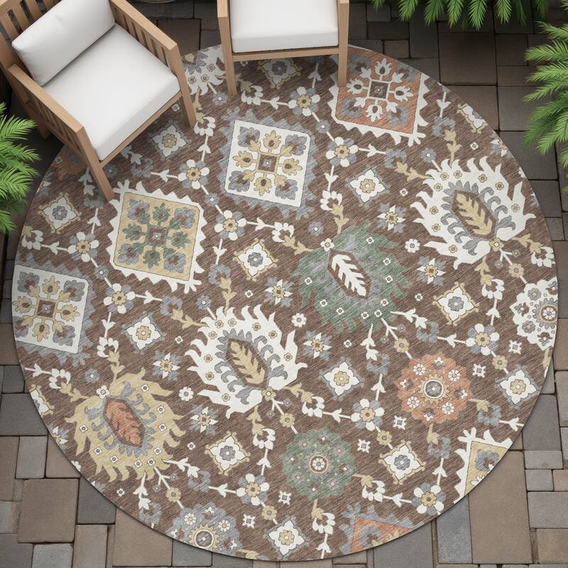 Machine Washable Indoor/Outdoor Boho Global Chantille Rug - Chocolate - 8' x 8'