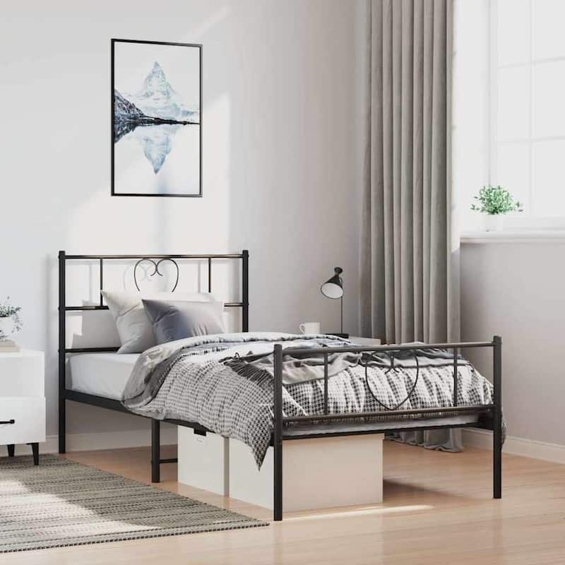 vidaXL Twin XL Metal Bed Frame with Headboard, Black, No Mattress - 81.5" x 41.3" x 35.4"
