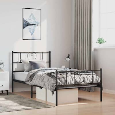 vidaXL Twin XL Metal Bed Frame with Headboard, Black, No Mattress - 81.5" x 41.3" x 35.4"