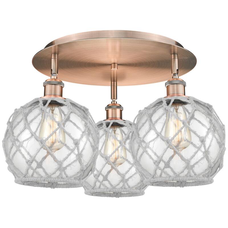 Innovations Lighting Endless Possibilities Ballston - Farmhouse Rope - 3 Light 20" Flush Mount - Clear Glass with White Rope/Antique Copper