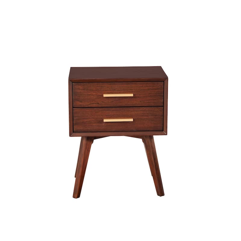 25 Inch 2 Drawer Wooden Nightstand with Bar Pulls, Brown