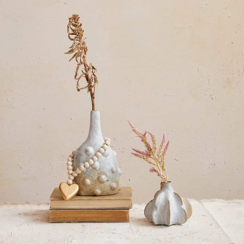 Stoneware Vase with Raised Dots and Reactive Glaze - 5.3"L x 3.4"W x 8.1"H