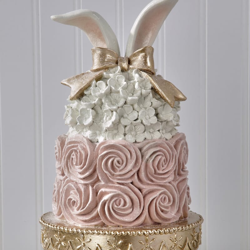 13.5" Resin Easter Cake Bunny Ear On Pedestal
