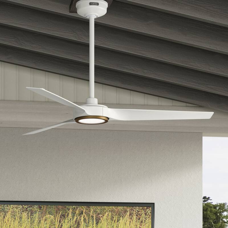 Hunter ZenTech Indoor / Outdoor 3-Blade Smart Ceiling Fan w/ LED Light and Handheld Remote - Modern & Contemporary. - 52 Inches. - Fresh White