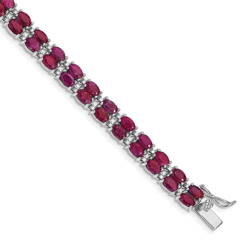 Curata 925 Sterling Silver Polished Box Catch Closure Ruby Bracelet 7 Inch Box Clasp