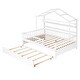preview thumbnail 14 of 33, House Bed with Trundle Bed and Shelf, Wooden Platform Bed Frame with Full Length Guardrail and Roof