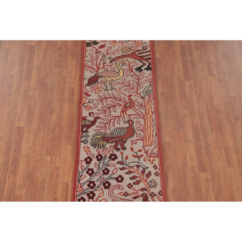 Animal Pictorial Ziegler Runner Rug Hand-Knotted Beige Wool Carpet - 2'6"x 8'1"