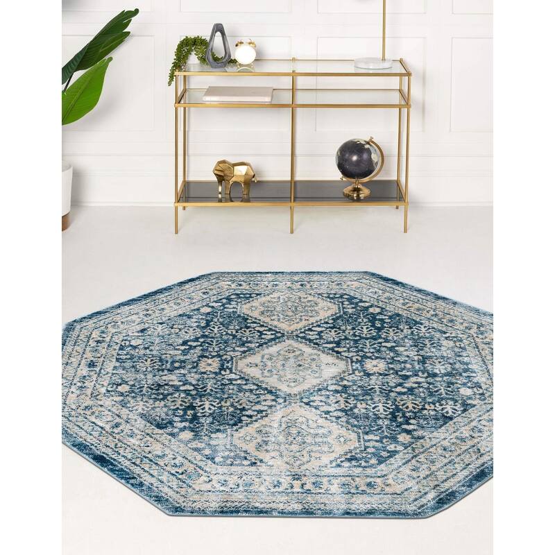 Traditional Haifa Collection Area Rug - Navy Blue - 7'x7' Octagon