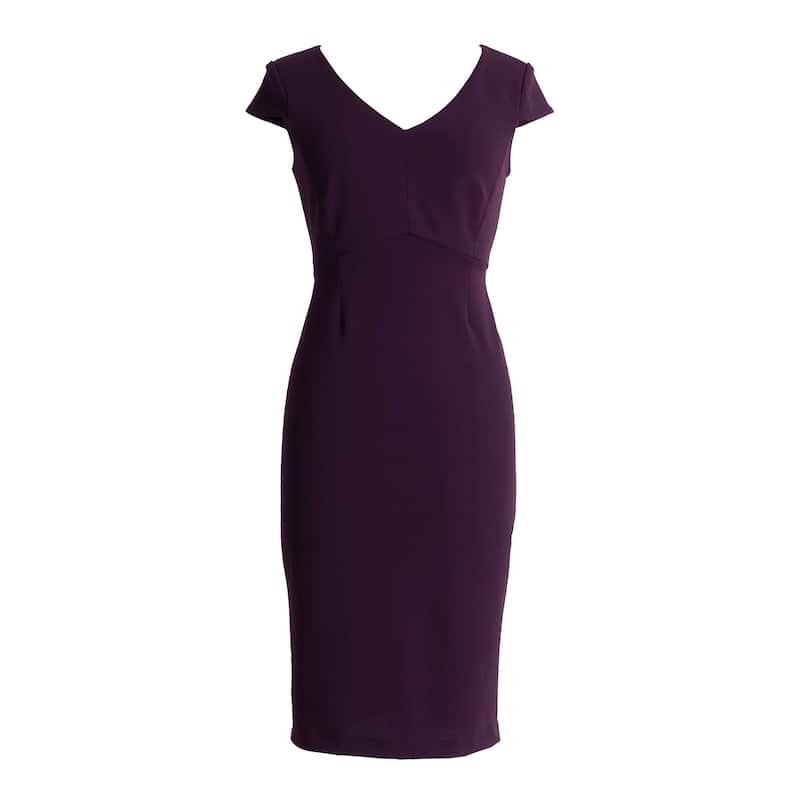 Connected Apparel Cap Sleeve Mid-Length Solid Dress - Aubergine/Gold - 12