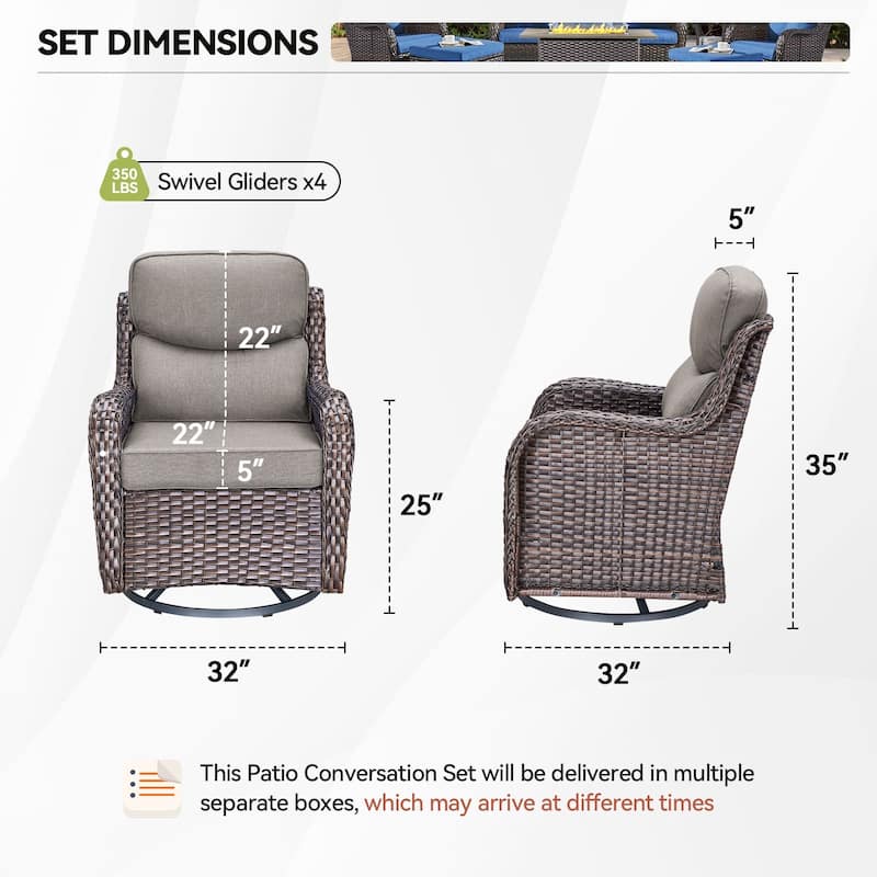 4 Pieces Outdoor Gliders Swivel Chairs Set with 5-Inch Thick Cushions