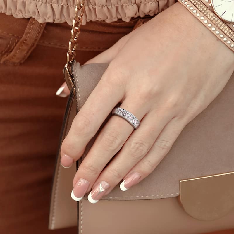 Miadora 5/8CT TGW Created White Sapphire Anniversary Band in Sterling Silver