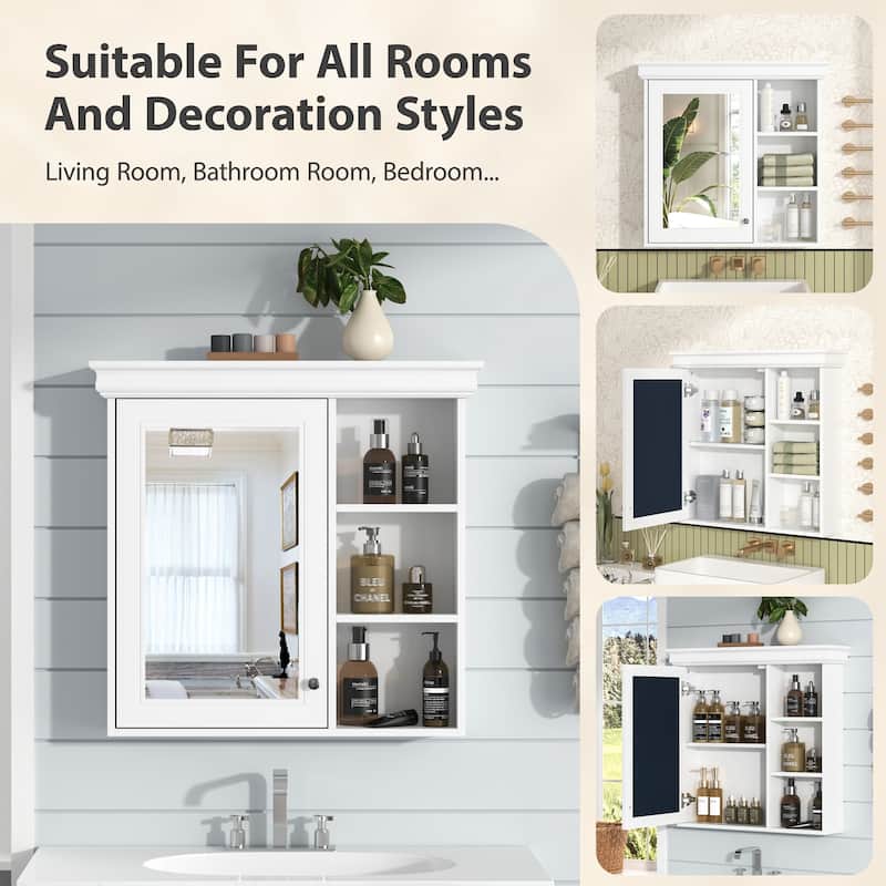 White 30" Bathroom Wall Cabinet with Mirror, Soft Closing Door, Adjustable Shelf, Over-the-Toilet Storage
