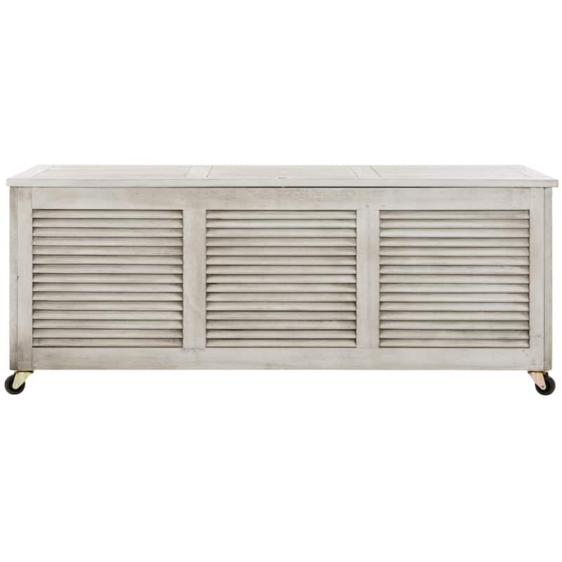SAFAVIEH Outdoor Miah Cushion Solid Wood Storage Box - 47"W x 18"D x 19"H - Grey Wash