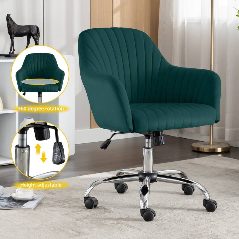 Velvet Adjustable Accent Chair for Modern Home Office with Casters - Ergonomic Design for Comfort