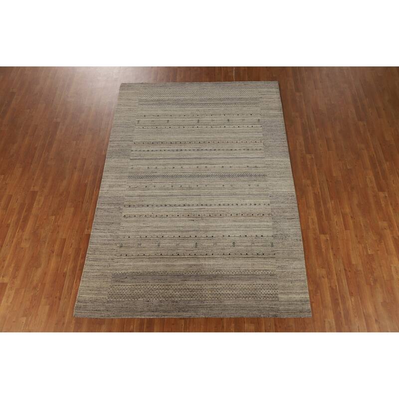 Hand Knotted Oriental 100% Wool Carpet Tribal Tribal Beige & Ivories Gabbeh Area Rug - 9' 9'' X 6' 7''