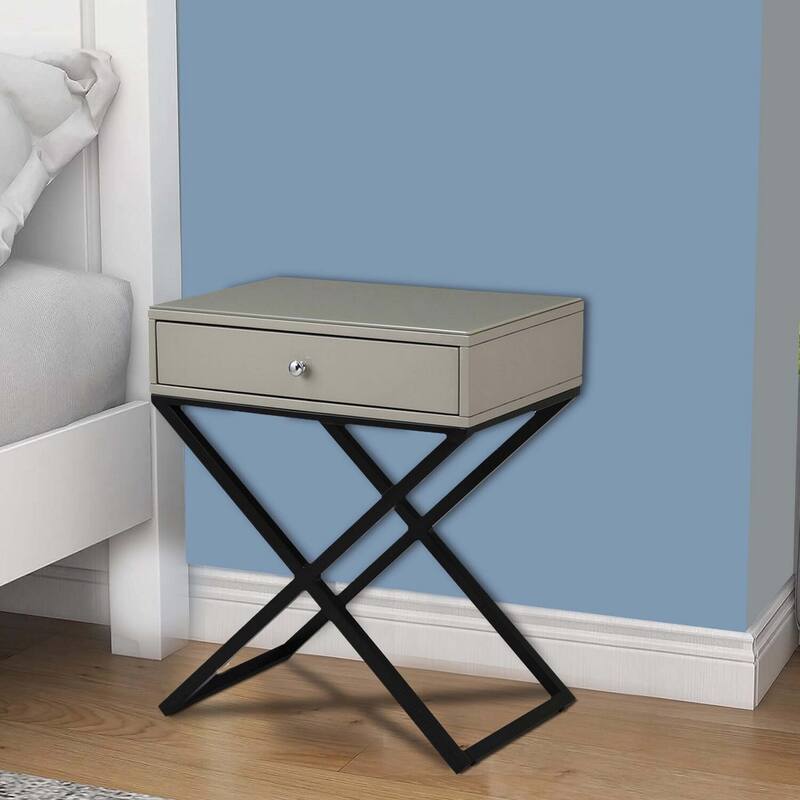 Taupe 1 Drawer 14.5 in. W Nightstand with Sturdy Glass Top