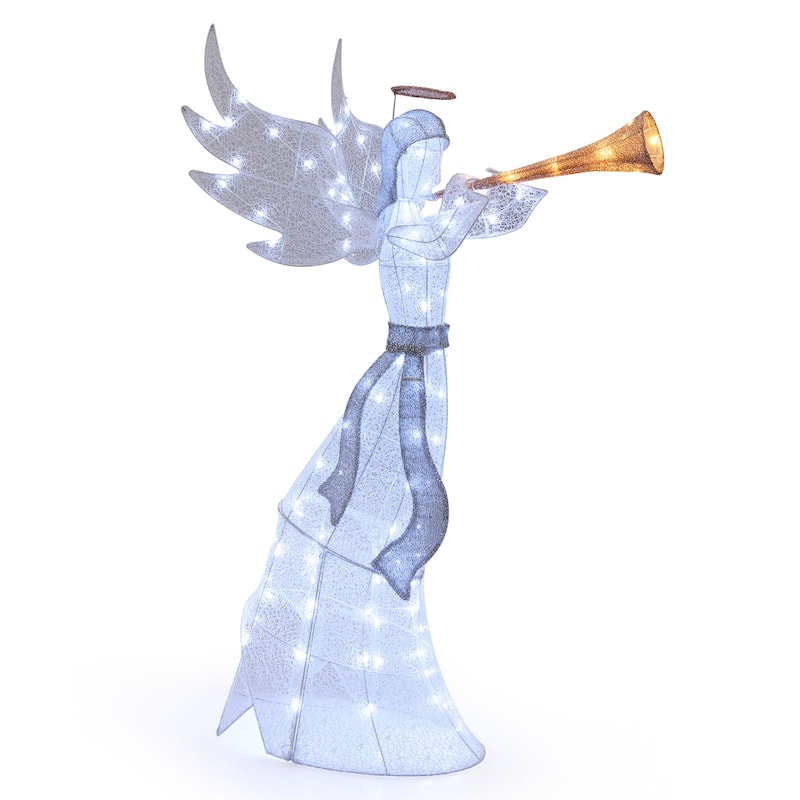 Gymax 5 FT Lighted Trumpeting Angel Light-up Christmas Angel w/ LED - Multi-colors - See Details